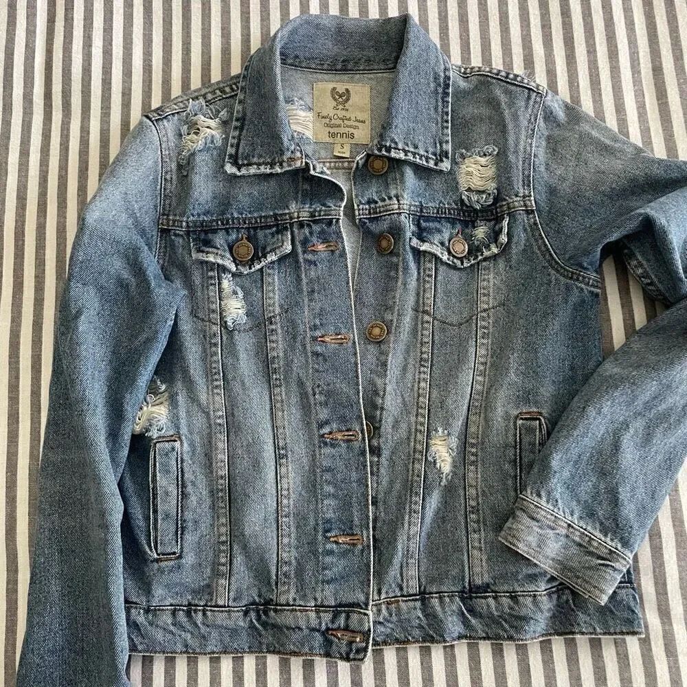 TNS by Tennis Distressed Denim Jacket Size Small - Picture 4 of 4